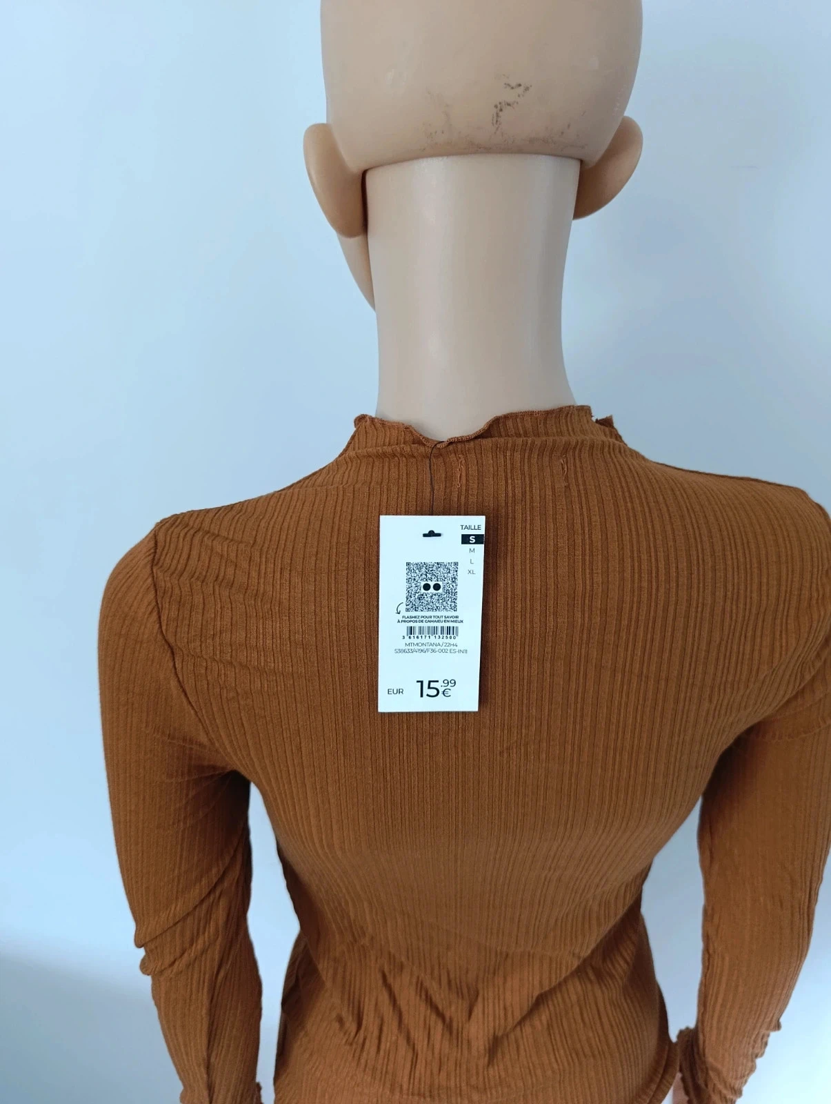 Geribbelde top Camaïeu bruin hoge hals lange mouwen S NIEUW met label – photo 9